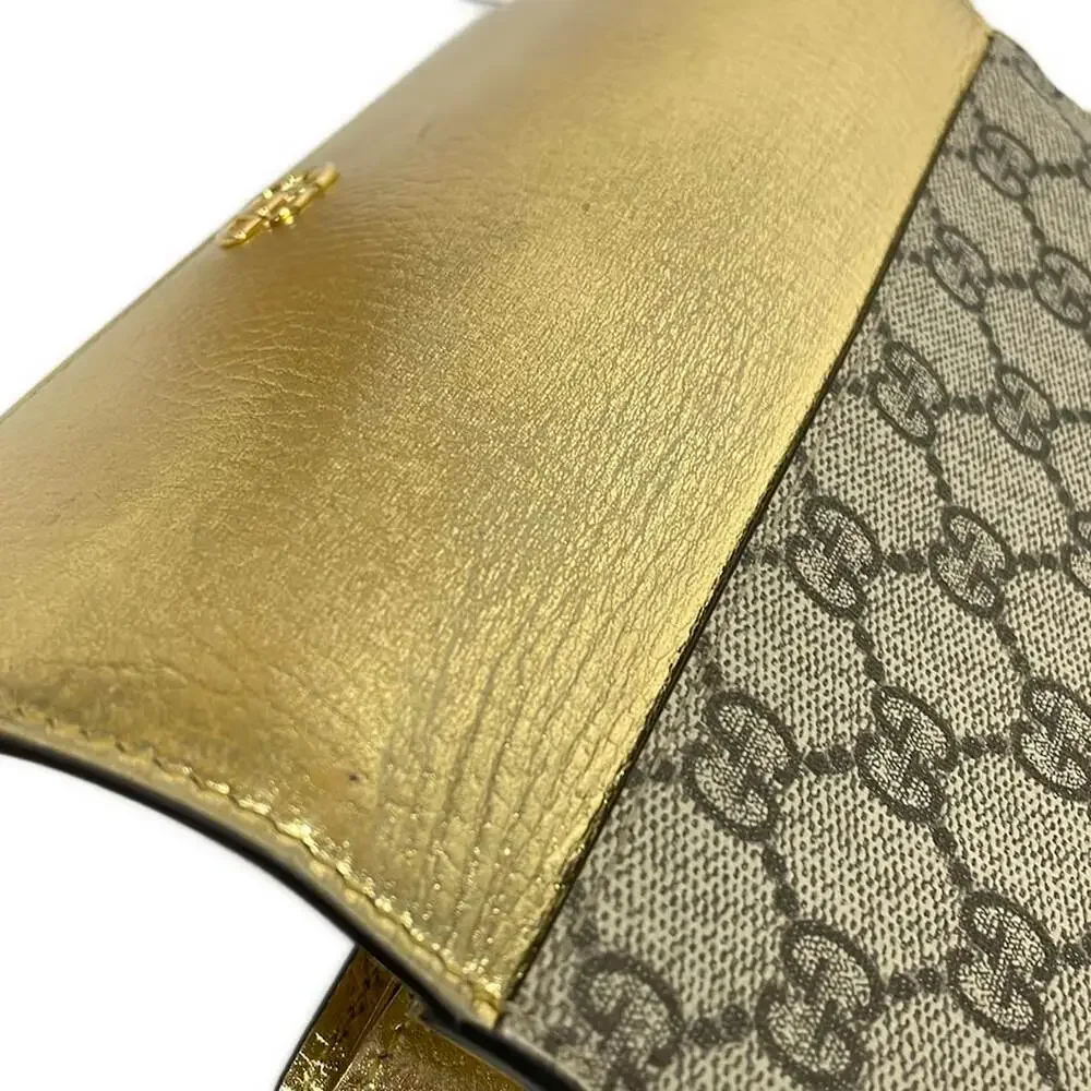 Gucci GG Marmont Long Wallet 456116 Gold Beige Dark Brown Leather PVC - Picture 8 of 8